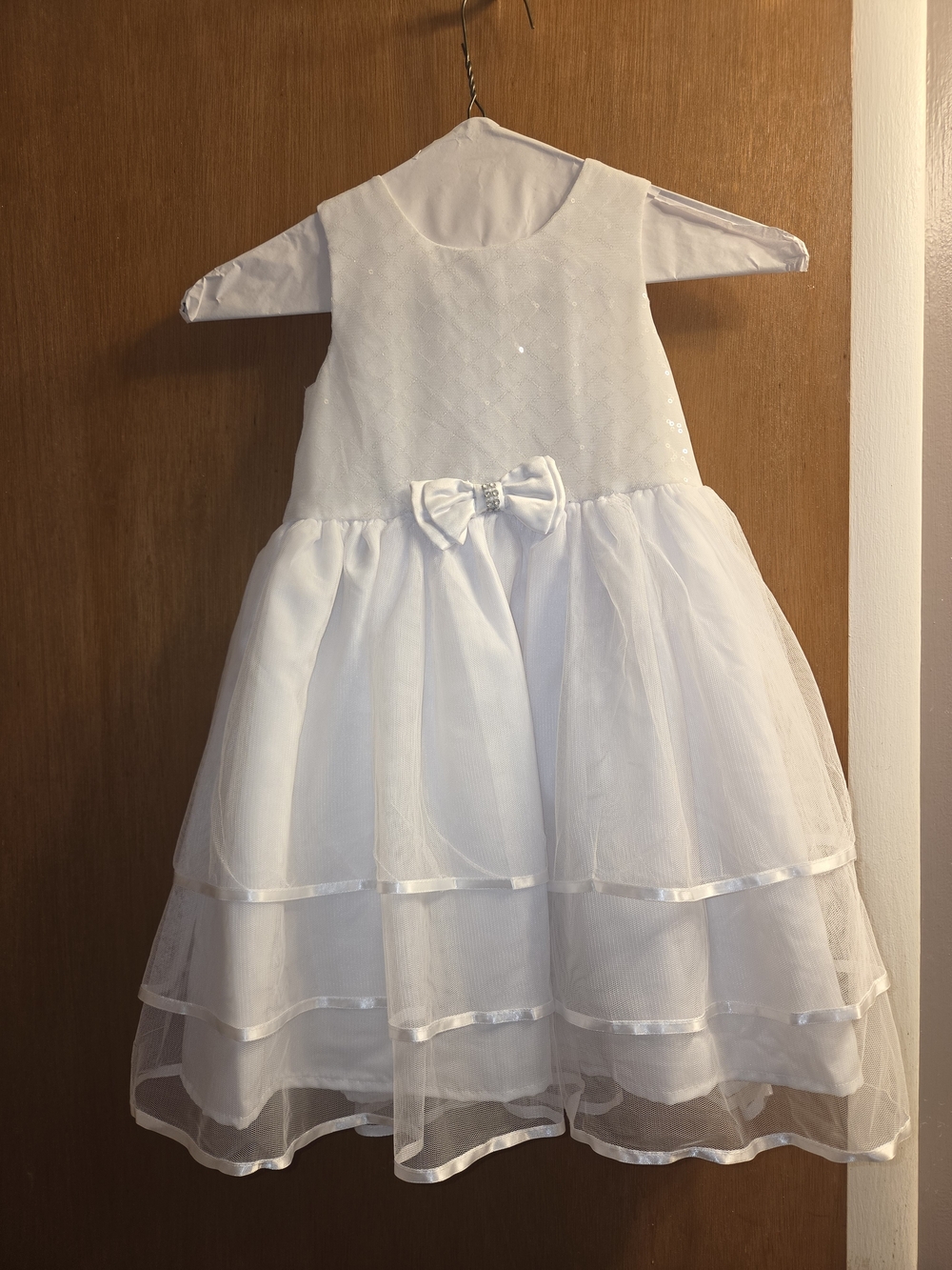 Biscotti White Sleeveless Tulle Party Dress with Bow